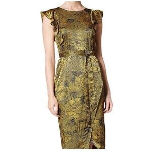 LK Bennett Dr April Floral Blue Citrine Sleeveless Viscose Midi Belt Dress Sz 10